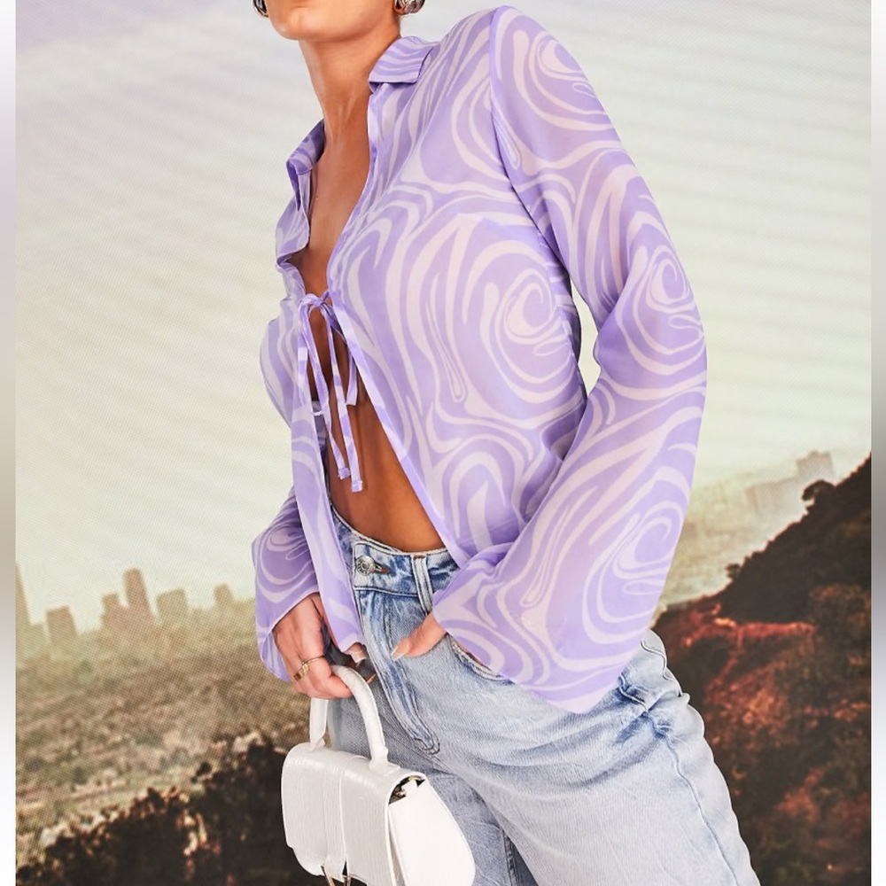 ASOS x MILLIE Retro Lavender Swirl sheer Blouse